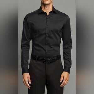 Van Heusen Flex Men's Black Dress Shirt Regular Fit 17 1/2 34/35